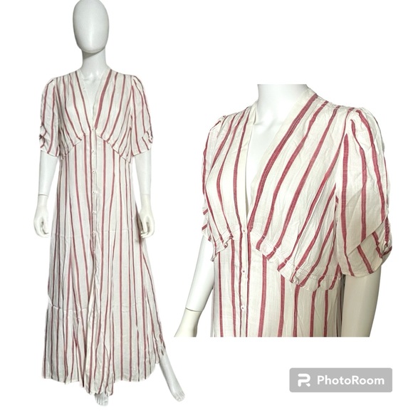 NWT Chelsea & Violet Pen Striped Button Down Ruched Maxi Dress Women's Size L - Picture 1 of 10